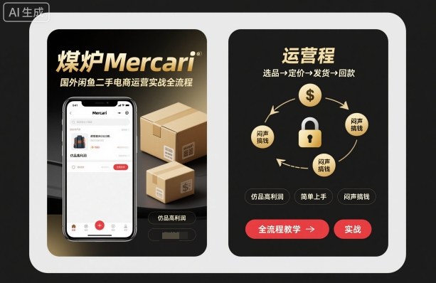 煤炉Mercari国外闲鱼二手电商运营实战全流程，仿品高利润，简单上手，闷声搞钱-梦帆创业网