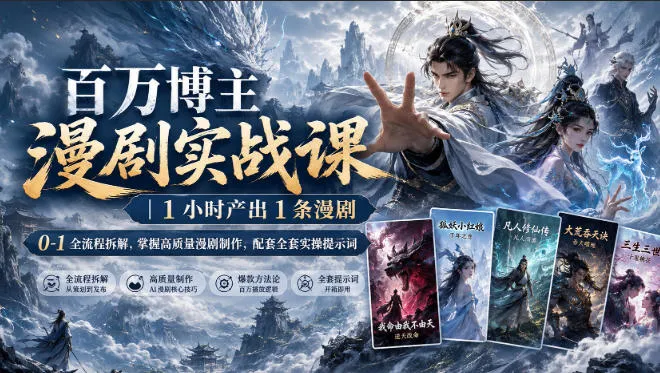 百万博主漫剧实战课｜1小时产出1条漫剧，0‑1全流程拆解，掌握高质量漫剧制作，配套全套实操提示词-梦帆创业网
