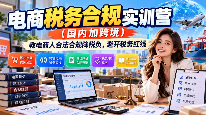 电商税务合规实训营（国内加跨境），教电商人合法合规降税负，避开税务红线-梦帆创业网