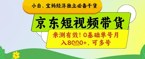 小白宝妈经济独立必备干货，京东短视频带货，亲测有效!0基础单号月入8k+，可多号【揭秘】-梦帆创业网