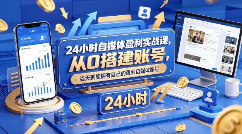 24小时自媒体盈利实战课，从0搭建账号，当天就能拥有自己的盈利自媒体账号-梦帆创业网