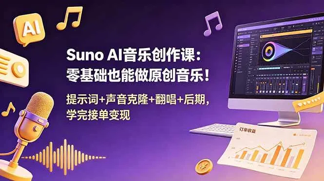 （18945期） Suno AI音乐创作课：零基础也能做原创音乐！提示词+声音克隆+翻唱+后期，学完接单变现-梦帆创业网