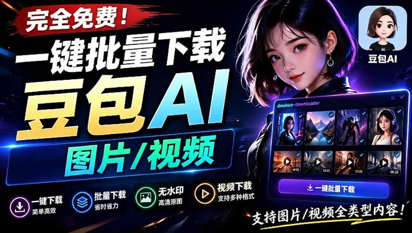 Github最新发布！一键批量下载豆包AI无水印图片/视频，简单易用，自动解析提示词-梦帆创业网