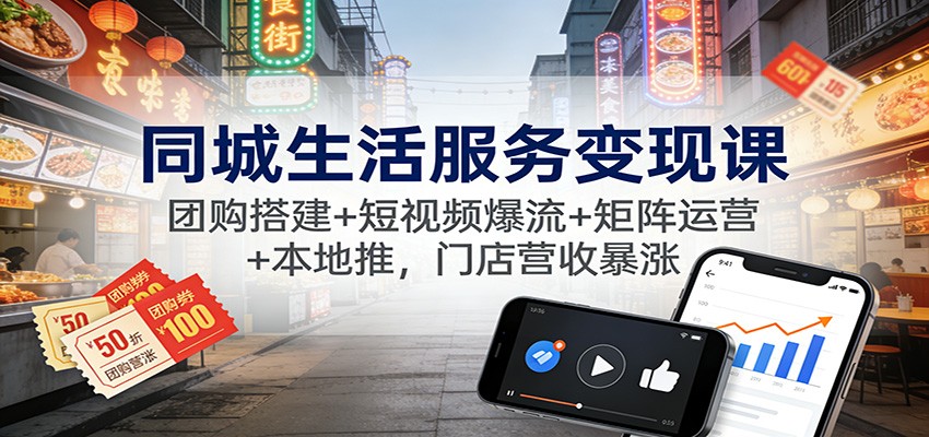 同城生活服务变现课：团购搭建+短视频爆流+矩阵运营+本地推，门店营收暴涨-梦帆创业网