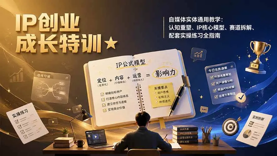 (19567期)IP创业成长特训★自媒体实体通用教学:认知重塑、IP核心模型、赛道拆解、配套实操练习全指南 (19567期)IP创业成长特训★自媒体实体通用教学:认知重塑、IP核心模型、赛道拆解、配套实操练习全指南