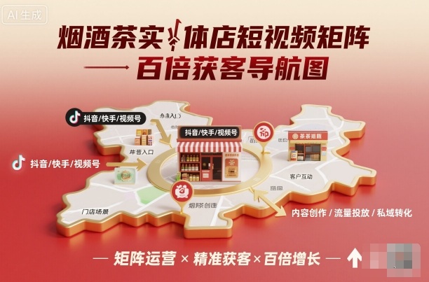 烟酒茶实体店短视频矩阵百倍获客导航图-梦帆创业网