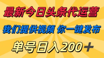 最新今日头条代运营，我们提供视频，你一键发布，单号日入200+【揭秘】-梦帆创业网
