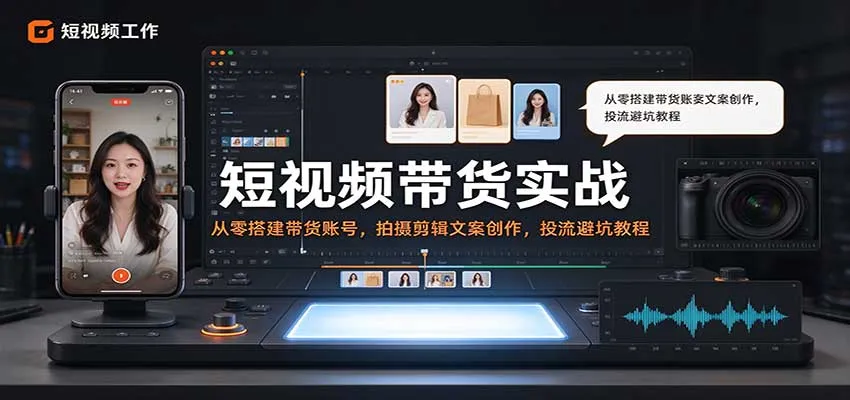 短视频带货实战：从零搭建带货账号，拍摄剪辑文案创作，投流避坑教程-梦帆创业网