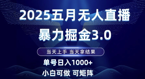 2025五月无人直播暴力掘金3.0，当天上手，当天拿结果，单号日入1k+小白可做可矩阵【揭秘】-梦帆创业网