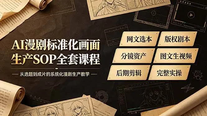 （19401期）AI漫剧标准化画面生产SOP全套课程-更新，网文选本版权剧本分镜资产全覆盖，图文生视频后期剪辑完整实操教学-梦帆创业网