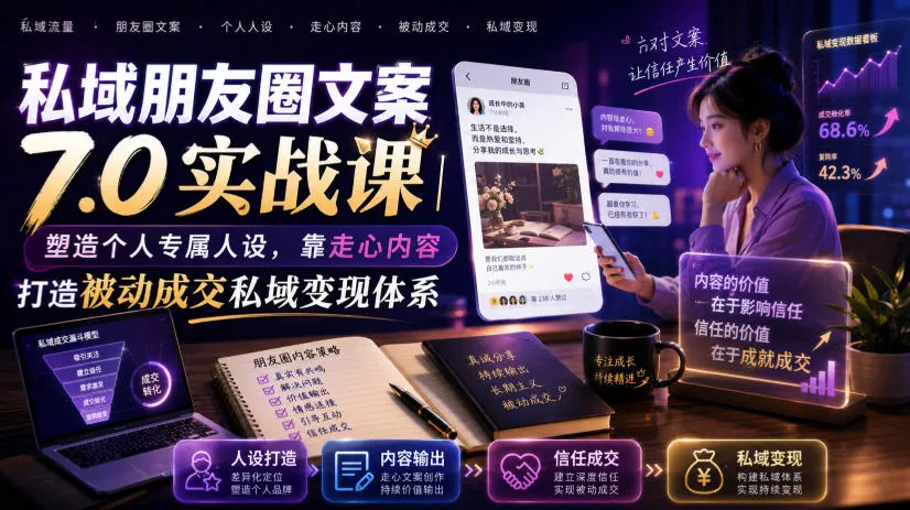 私域朋友圈文案7.0实战课｜塑造个人专属人设，靠走心内容打造被动成交私域变现体系-梦帆创业网