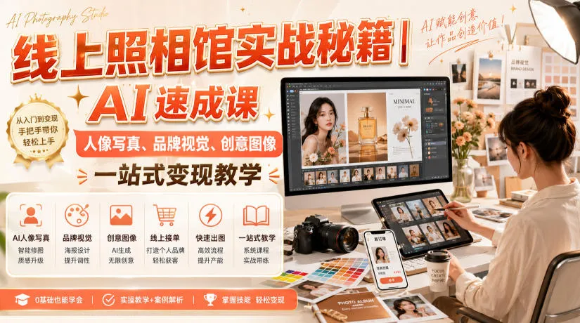 线上照相馆实战秘籍｜AI速成课，人像写真、品牌视觉、创意图像一站式变现教学-梦帆创业网
