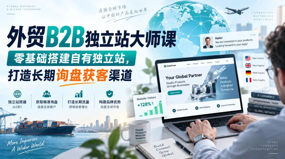 外贸B2B独立站大师课，零基础搭建自有独立站，打造长期询盘获客渠道-梦帆创业网