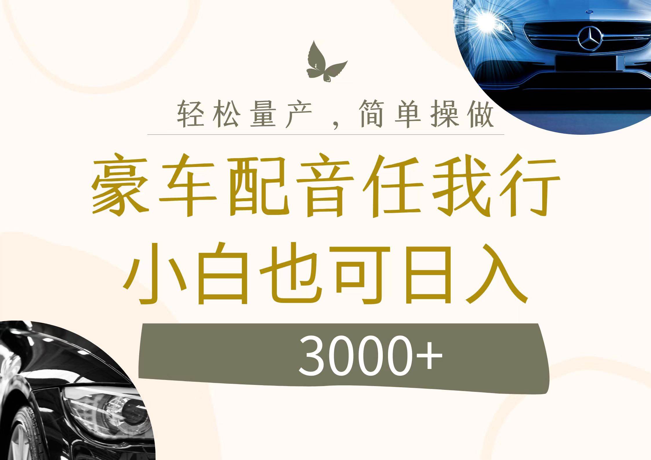 不为人知的暴力小项目，豪车配音，日入3000+-梦帆创业网