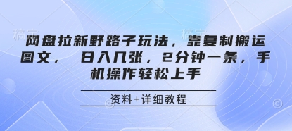 网盘拉新野路子玩法，靠复制搬运图文， 日入几张，2分钟一条，手机操作轻松上手-梦帆创业网
