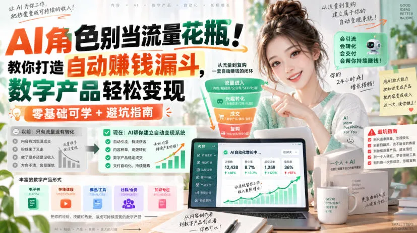 AI角色别当流量花瓶！教你打造自动賺钱漏斗，数字产品轻松变现（零基础可学+避坑指南）【原创双语字幕】-梦帆创业网