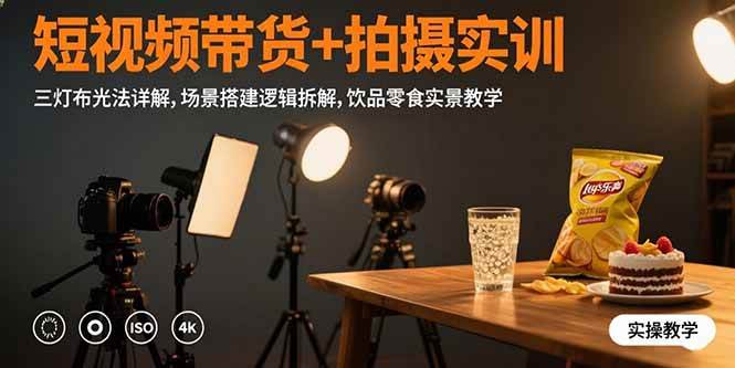 （15540期）短视频带货+拍摄实训：三灯布光法详解,场景搭建逻辑拆解,饮品零食实景教学-梦帆创业网