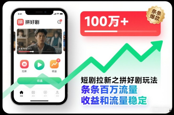 短剧拉新之拼好剧玩法，条条百万流量，收益和流量稳定-梦帆创业网