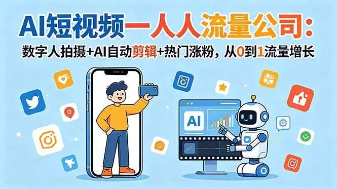 （18864期）AI短视频一人流量公司：数字人拍摄+AI自动剪辑+热门涨粉，从0到1流量增长-梦帆创业网