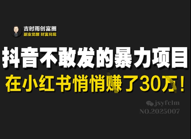抖音不敢发的暴利项目，在小红书悄悄挣了30W-梦帆创业网
