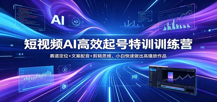 短视频AI高效起号特训训练营：赛道定位+文案配音+剪辑思维，小白快速做出高播放作品-梦帆创业网