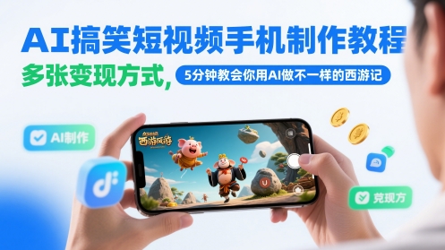 AI搞笑短视频手机制作教程，多张变现方式，5分钟教会你用AI做不一样的西游记-梦帆创业网