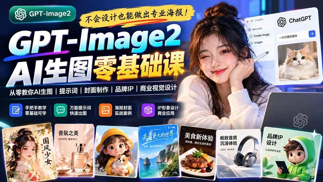 （20944期）不会设计也能做出专业海报！GPT-Image2从零教你AI生图、提示词、封面制作、品牌IP与商业视觉设计-梦帆创业网