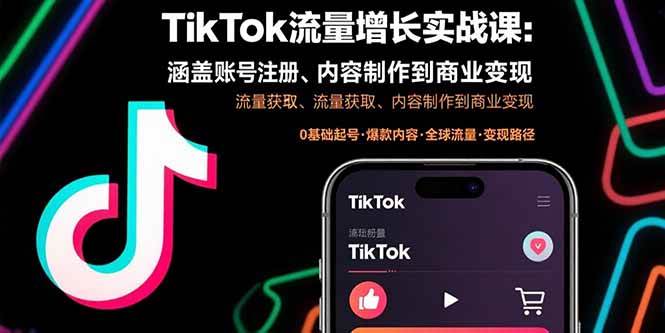 （15791期）TikTok流量增长实战课：涵盖账号注册、流量获取、内容制作到商业变现-梦帆创业网