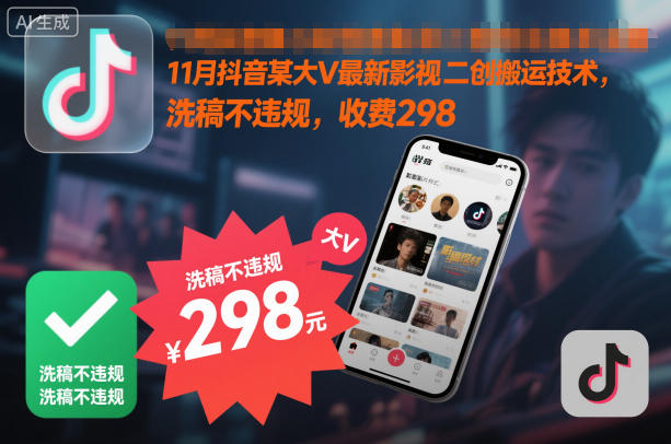 11月抖音某大V最新影视二创搬运技术，洗稿不违规，收费298-梦帆创业网