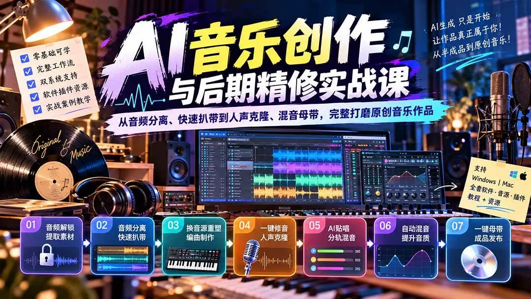 （20652期）AI音乐创作与后期精修实战课：从音频分离、快速扒带到人声克隆、混音母带，完整打磨原创音乐作品-梦帆创业网