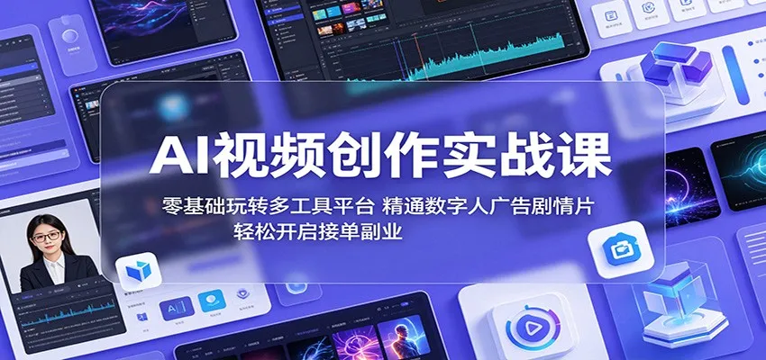 AI视频创作实战课：零基础玩转多工具平台，精通数字人广告、剧情片，轻松开启接单副业-梦帆创业网