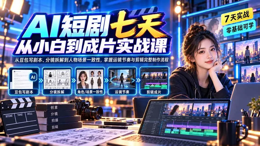 （20329期）AI短剧七天从小白到成片实战课：从豆包写剧本、分镜拆解到人物场景一致性，掌握运镜节奏与剪辑完整制作流程-梦帆创业网