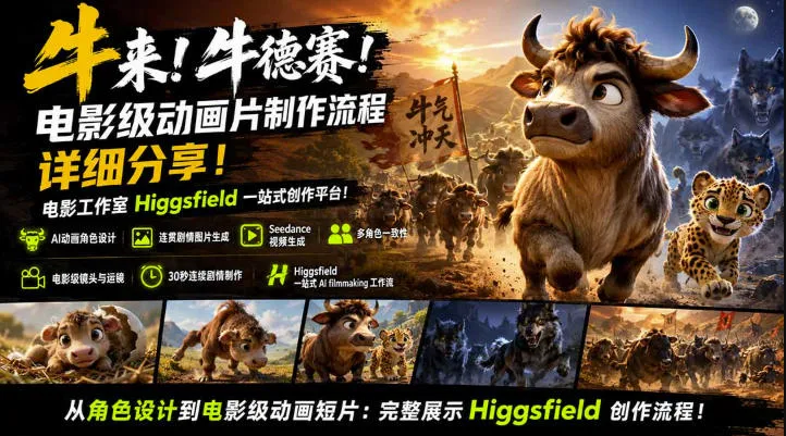 牛来！牛德赛！电影级动画片制作流程详细分享！电影工作室Higgsfield一站式创作平台，完整创作流程-梦帆创业网