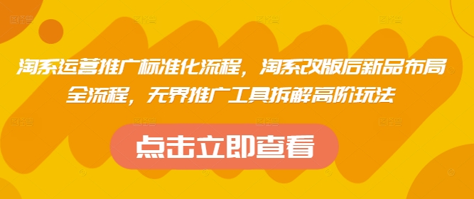 淘系运营推广标准化流程，​淘系改版后新品布局全流程，无界推广工具拆解高阶玩法-梦帆创业网