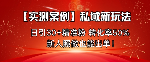 【实测案例】私域新玩法，日引30+精准粉，转化率50%，新人照做也能出单！-梦帆创业网