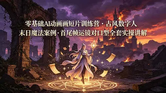 （19078期）零基础AI动画短片训练营，古风数字人末日魔法案例，首尾帧运镜对口型全套实操讲解-梦帆创业网
