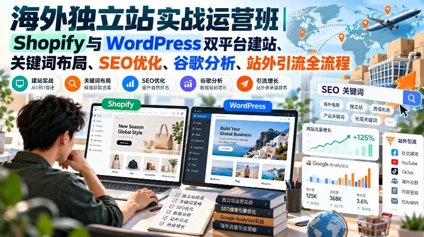 海外独立站实战运营班｜Shopify与WordPress双平台建站、关键词布局、SEO优化、谷歌分析、站外引流全流程-梦帆创业网