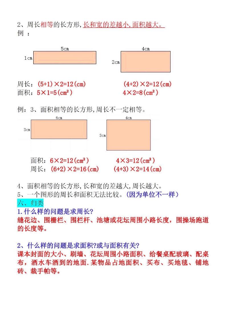 三下数学面积知识点与考点-梦帆创业网