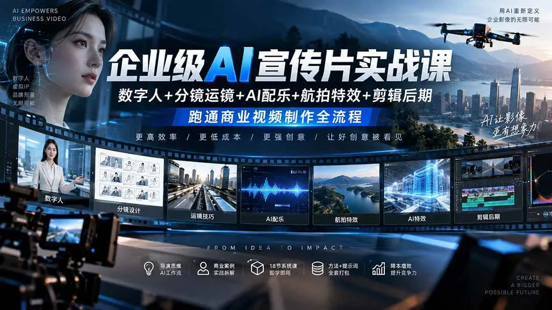 （20548期）企业级AI宣传片实战课｜数字人+分镜运镜+AI配乐+航拍特效+剪辑后期，跑通商业视频制作全流程-梦帆创业网