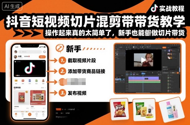 抖音短视频切片混剪带货教学，操作起来真的太简单了，新手也能做切片带货-梦帆创业网