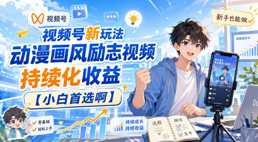 视频号新玩法动漫画风励志视频，持续化收益【小白首选啊】-梦帆创业网