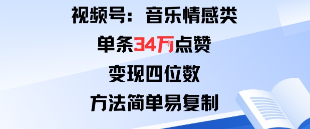 视频号分成计划新玩法：音乐情感类单条34W点赞，变现四位数，方法简单易复制-梦帆创业网