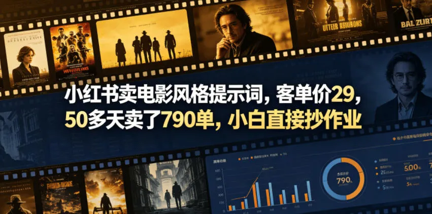 小红书卖电影风格提示词，客单价29，50多天卖了790单，小白直接抄作业！-梦帆创业网