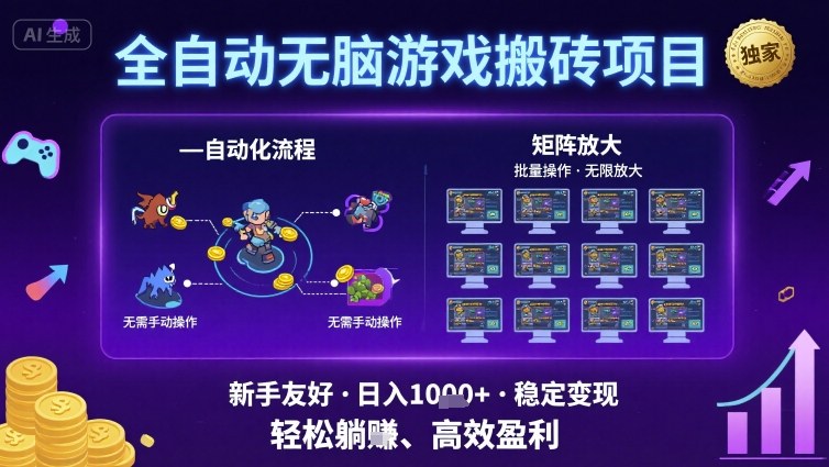 全自动无脑游戏搬砖项目，独家玩法，可批量矩阵无限放大，新手也能轻松日入1k+【揭秘】-梦帆创业网