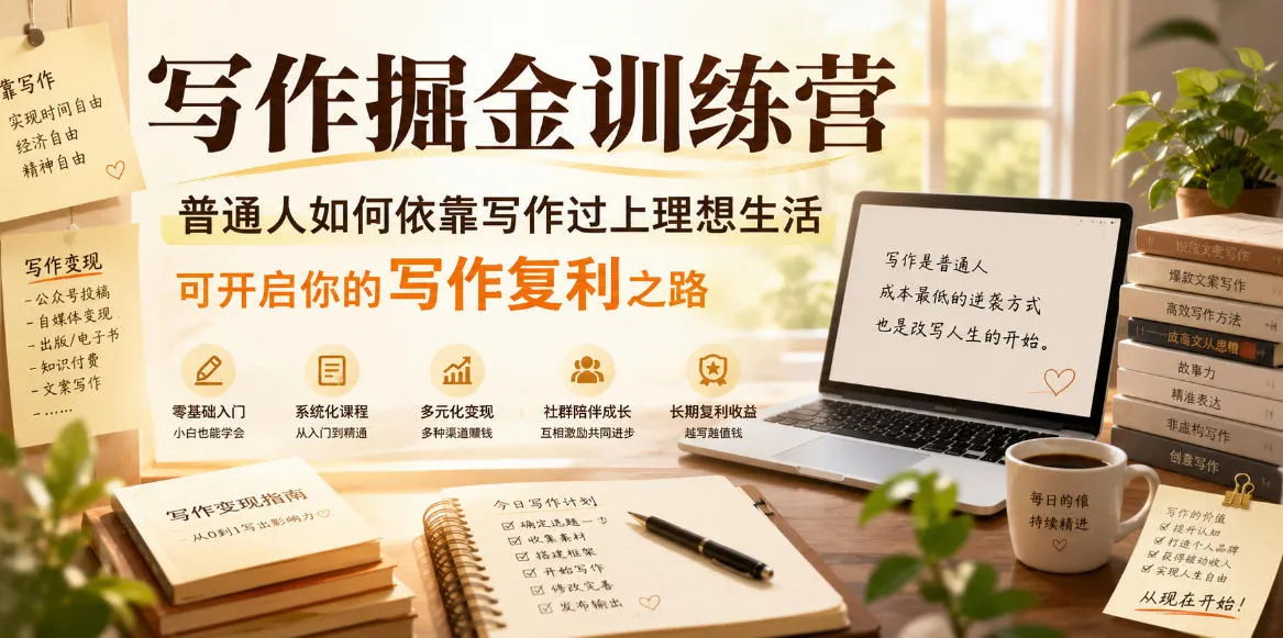 写作掘金训练营，普通人如何依靠写作过上理想生活，可开启你的写作复利之路（更新6月）-梦帆创业网