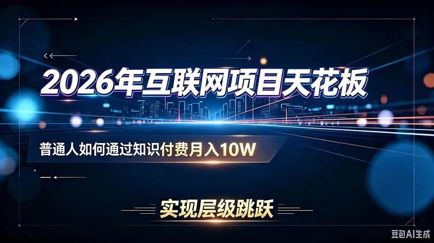 （20150期）2026年互联网项目天花板：普通人如何通过知识付费月入10W，实现层级跳跃-梦帆创业网