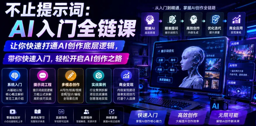 不止提示词：AI入门全链课，让你快速打通AI创作底层逻辑，带你快速入门，轻松开启AI创作之路-梦帆创业网