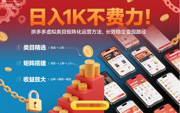 日入1K不费力！拼多多虚拟类目矩阵化运营方法，长效稳定变现路径-梦帆创业网