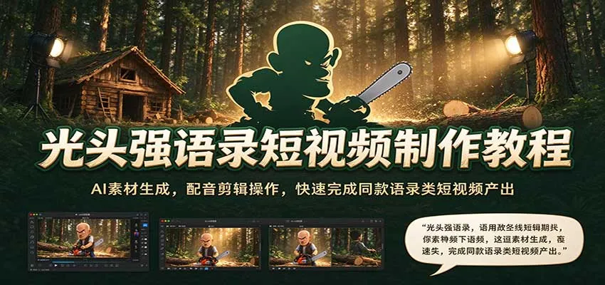 光头强语录短视频制作教程：AI素材生成，配音剪辑操作，快速完成同款语录类短视频产出-梦帆创业网