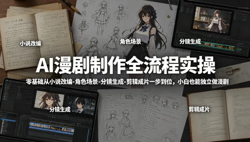 AI漫剧制作全流程实操，零基础从小说改编-角色场景-分镜生成-剪辑成片一步到位，小白也能独立做漫剧-梦帆创业网